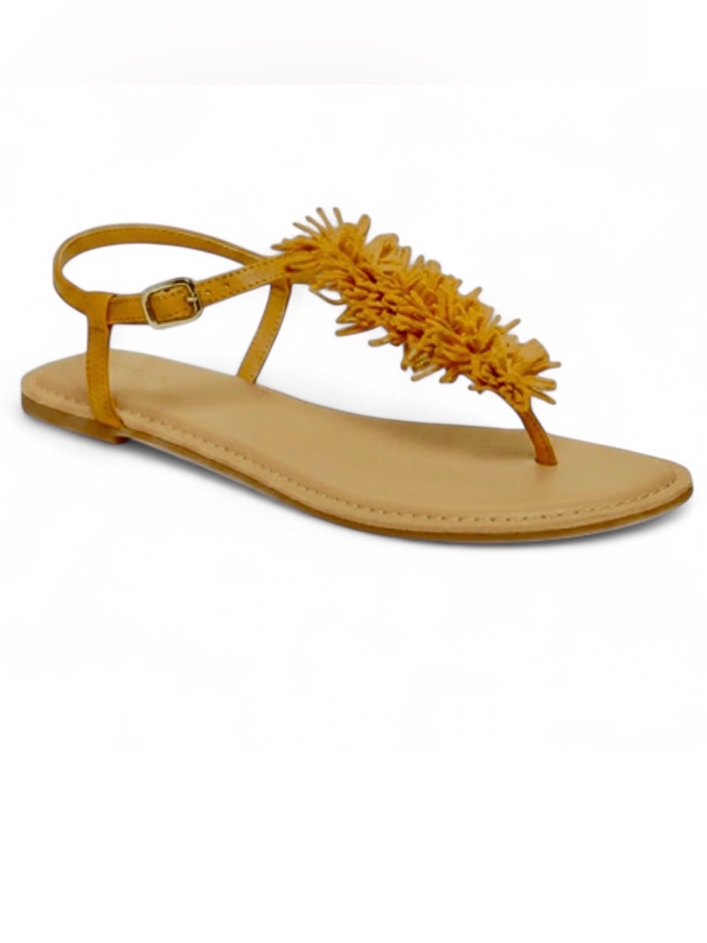 Old Navy Yellow Sueded Fringe T-Strap Sandals Size 8